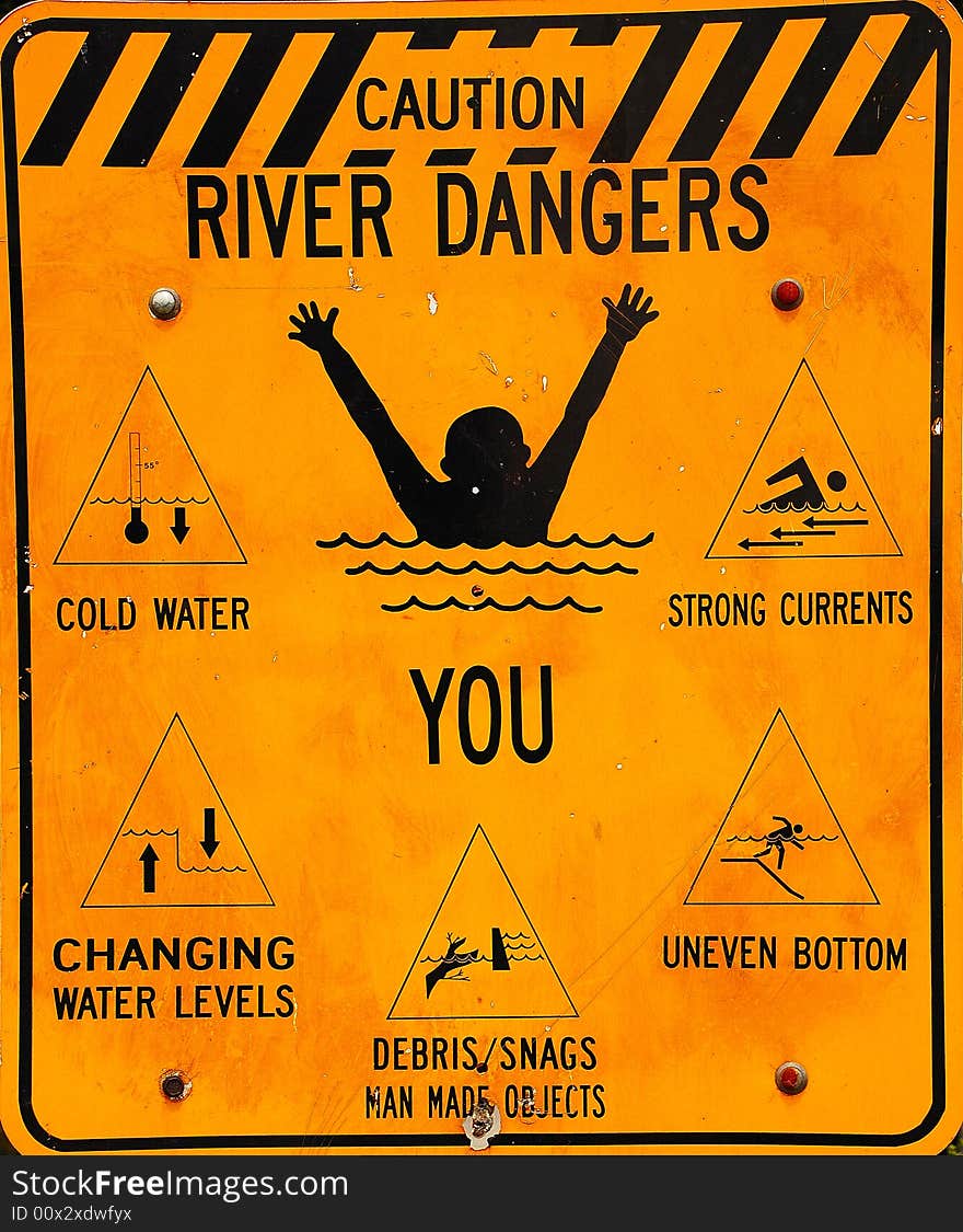 Caution River Signage