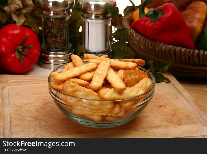 Club crackers in kitchen or restaurant.