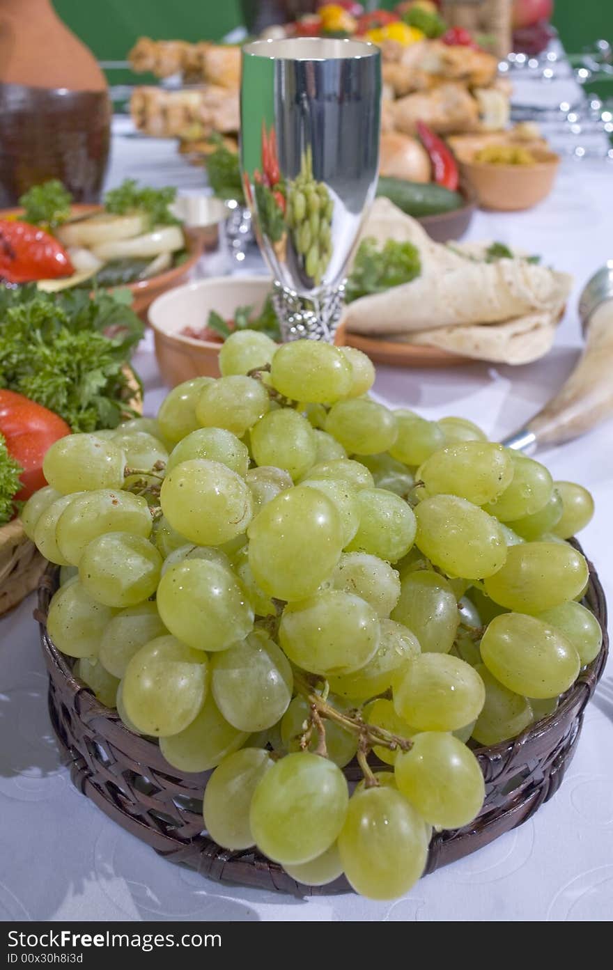 Green Grapes In Basket.