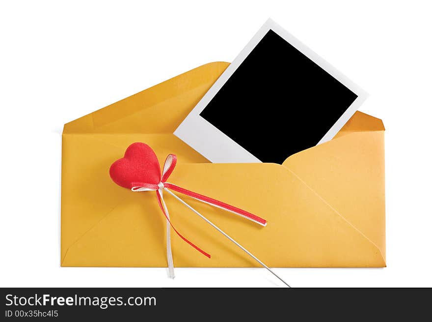 Envelope and blank instant photo isolated on a white background