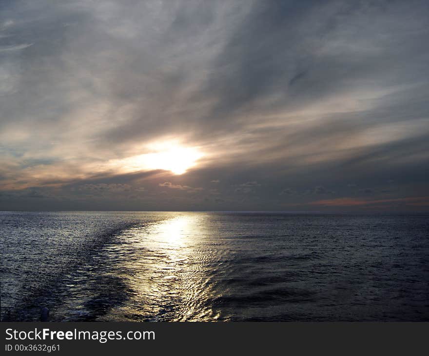 Beautiful sundown in open ocean