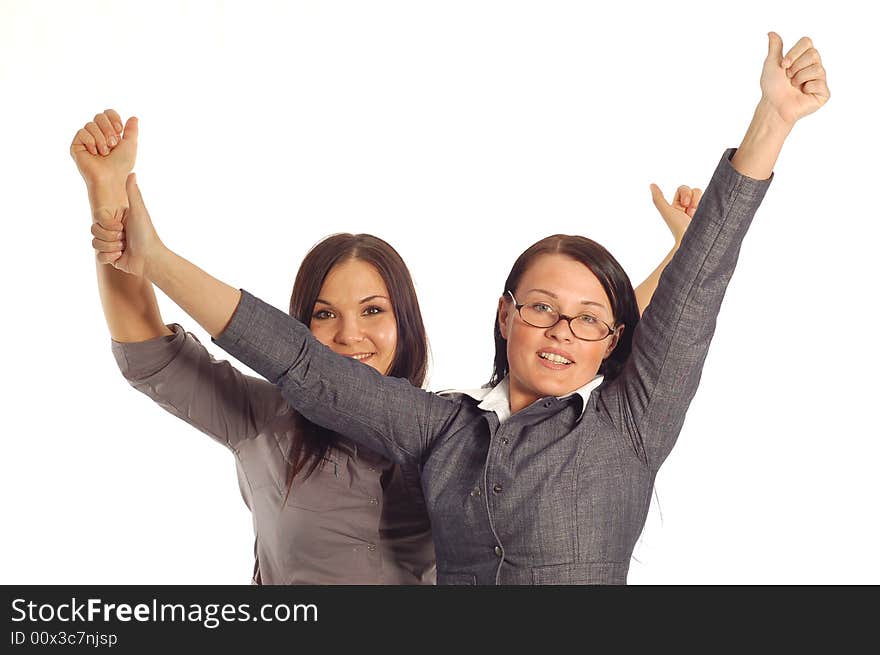 Two attractive businesswomen on white background. Two attractive businesswomen on white background