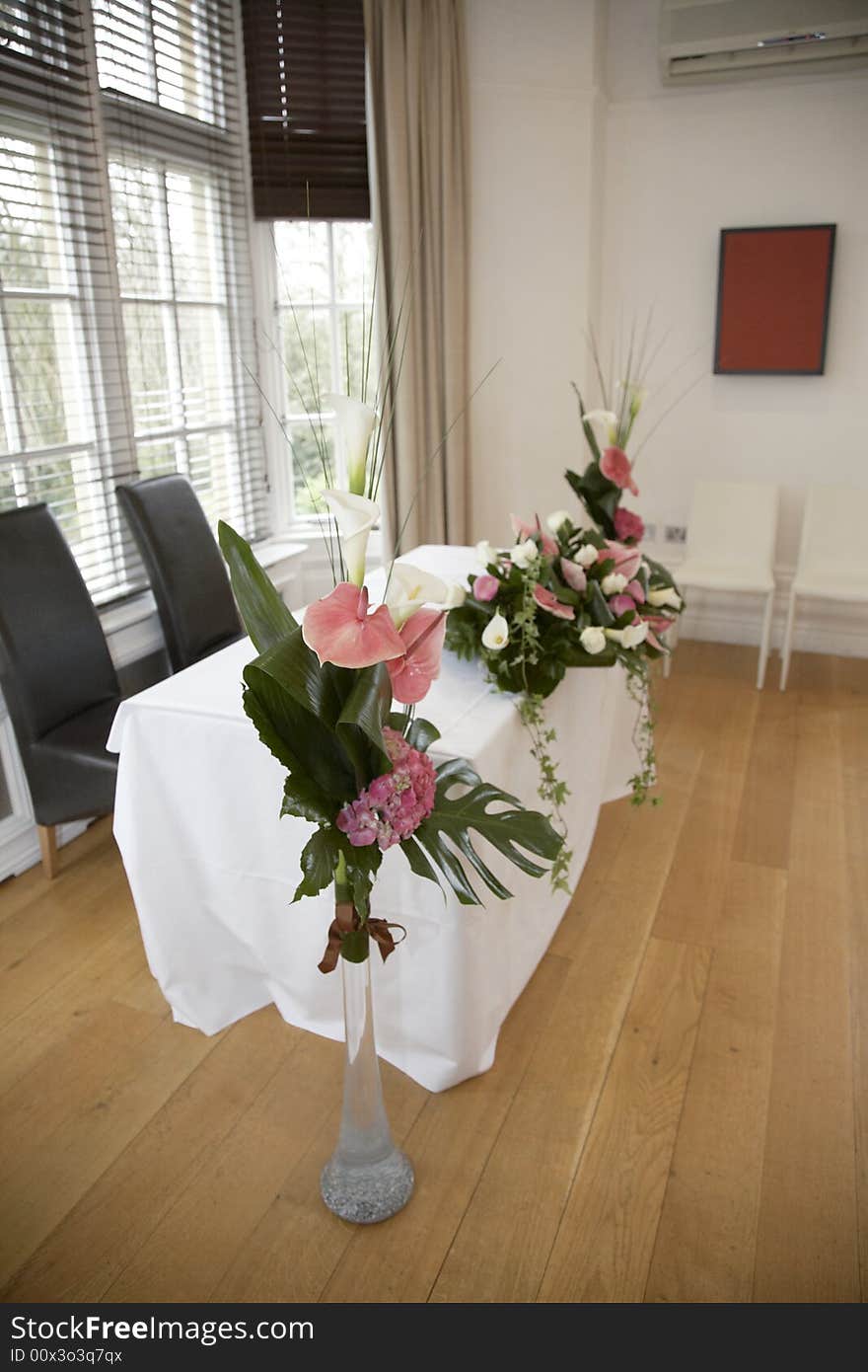 Wedding Ceremony table sat up with flowers. Wedding Ceremony table sat up with flowers