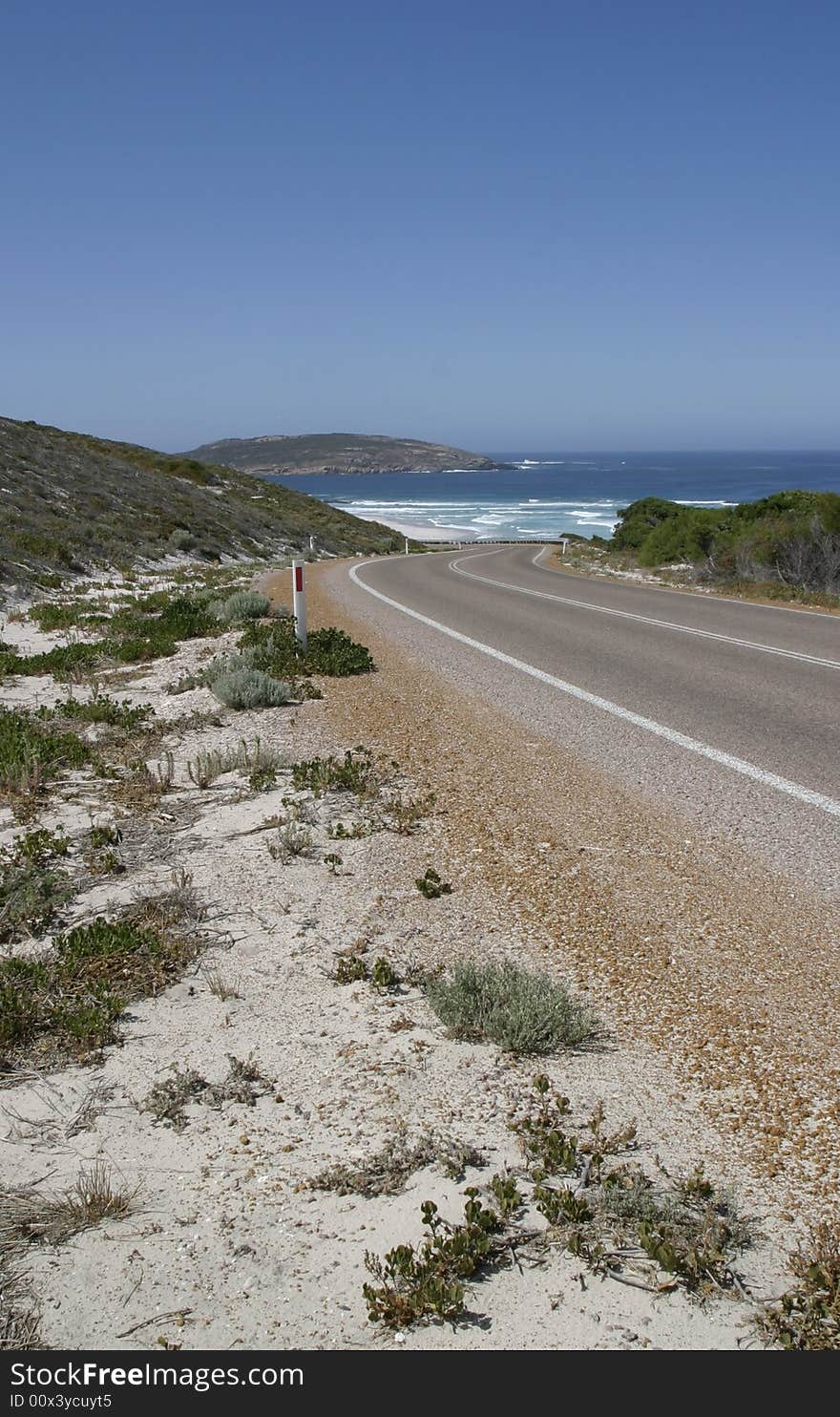 A view of the ocean road leading to a beach near Esperance, Western Australia