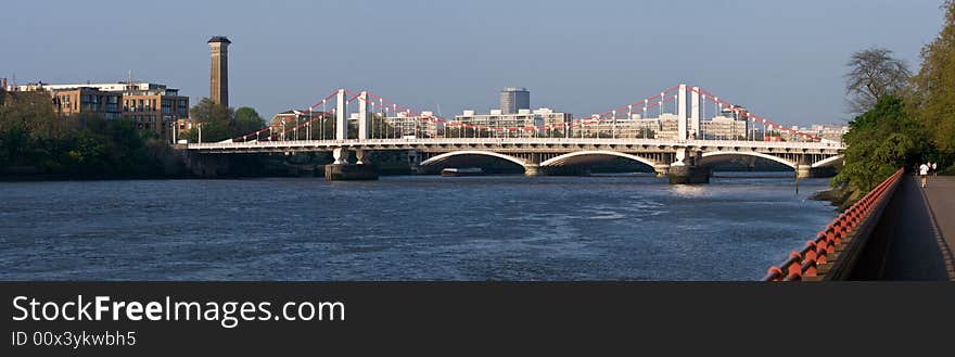 High Resolution Panorama of the Chelsea Bridge in London from Battersea Park. Taken within the last hour of sunlight. High Resolution Panorama of the Chelsea Bridge in London from Battersea Park. Taken within the last hour of sunlight.