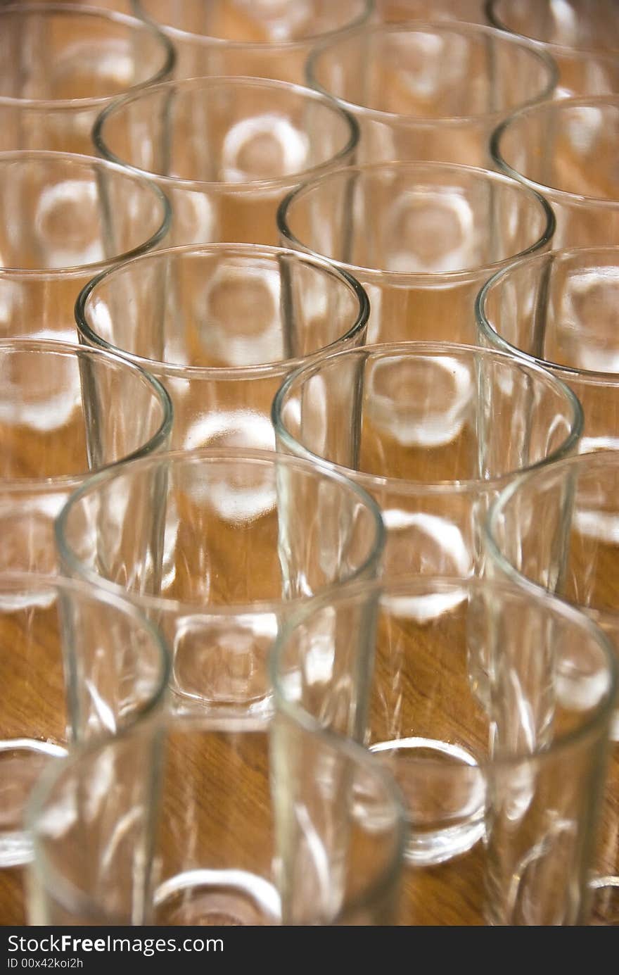 Drinking glasses set up on a table