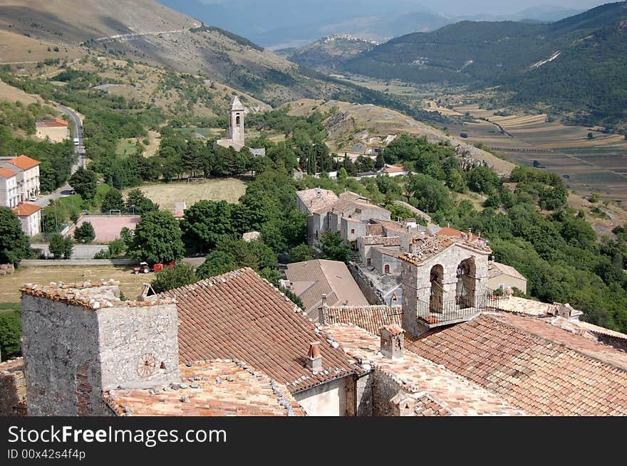 Landscape and mountains view of an old italian village