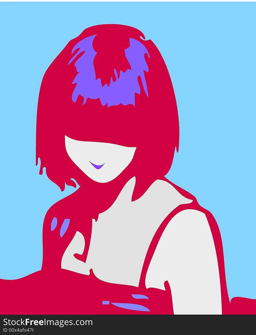 Red girl in blue sky