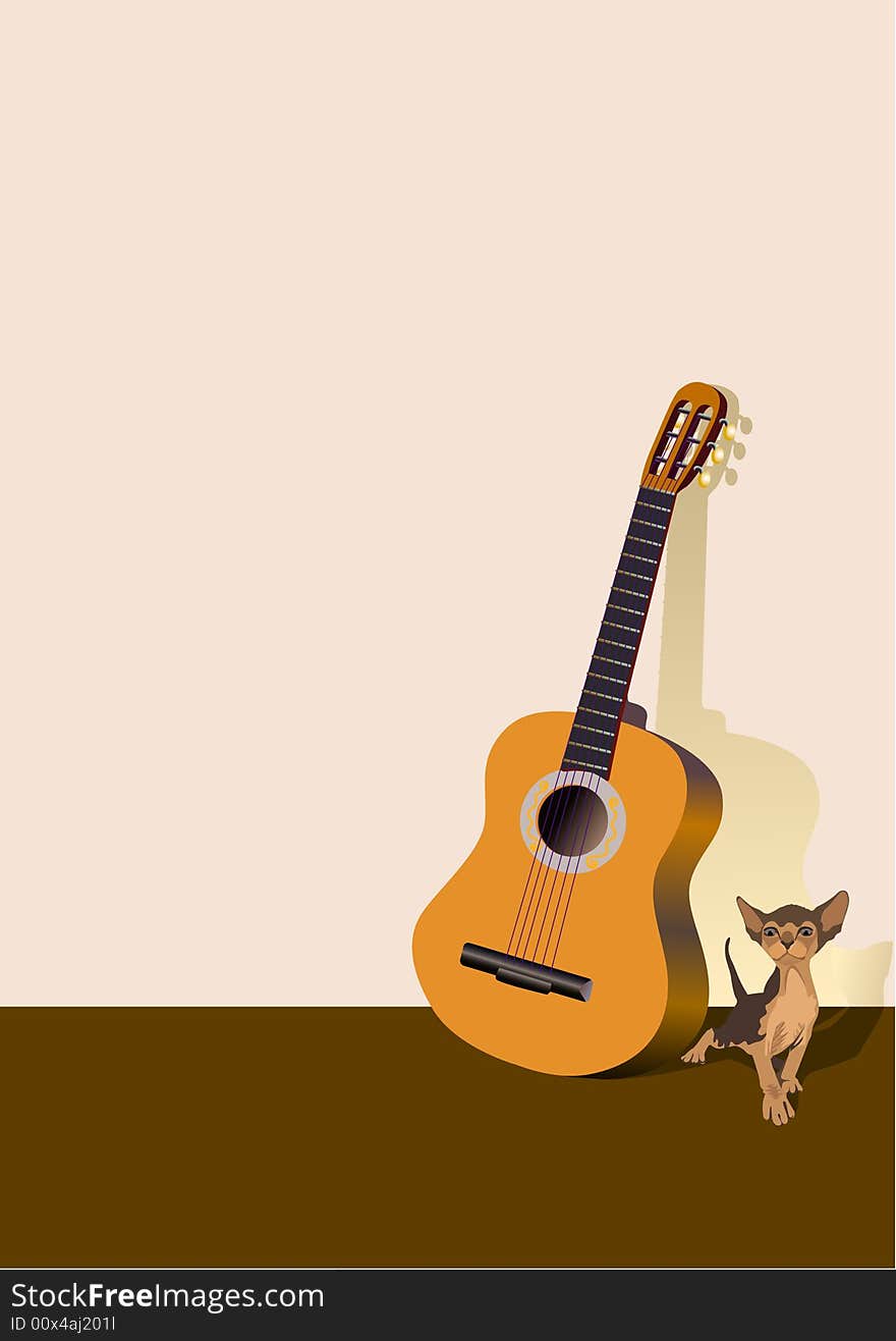 Kitten and a guitar