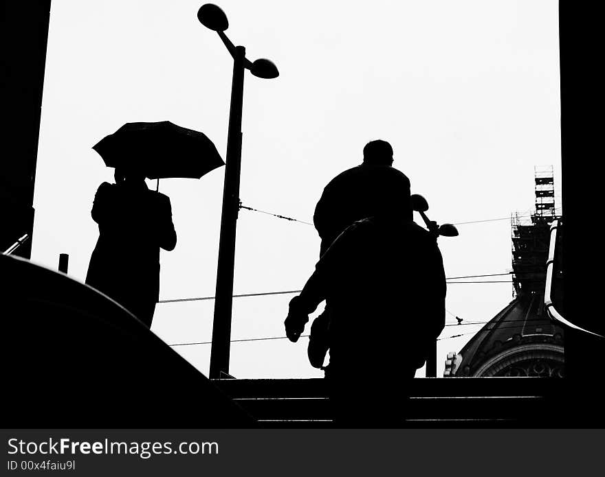 Antwerp central station with silhouettes