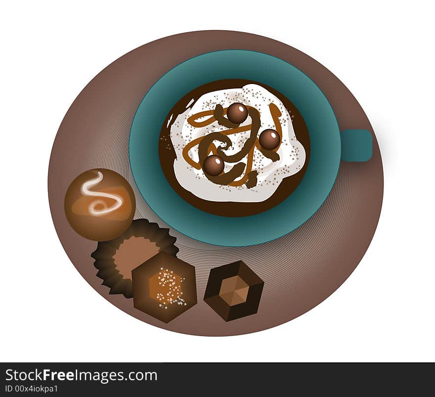 Turtle Mocha drink with chocolates, drawn in Illustrator CS2.