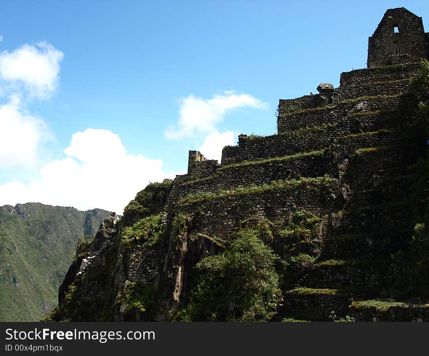 Machu Picchu the lost city of the Inca, Cuzco, Peru.  Machu Picchu is located in the Urubamba Valley.