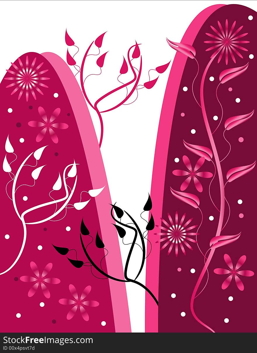 Leaves, Vines, and Flowers are Featured in an Abstract Illustration. Leaves, Vines, and Flowers are Featured in an Abstract Illustration.