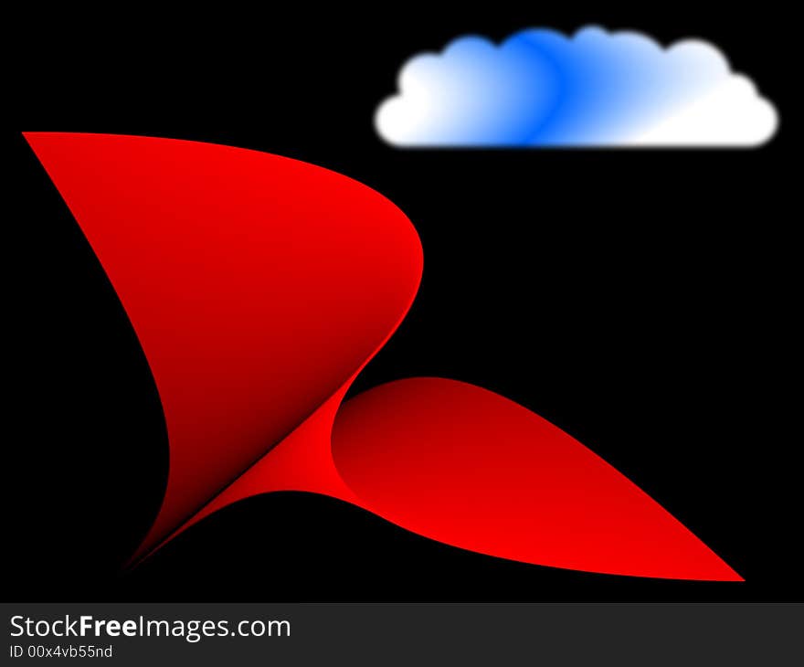 Surrealistic image of a stylized bird flying in a dark sky with a lone cloud. Surrealistic image of a stylized bird flying in a dark sky with a lone cloud