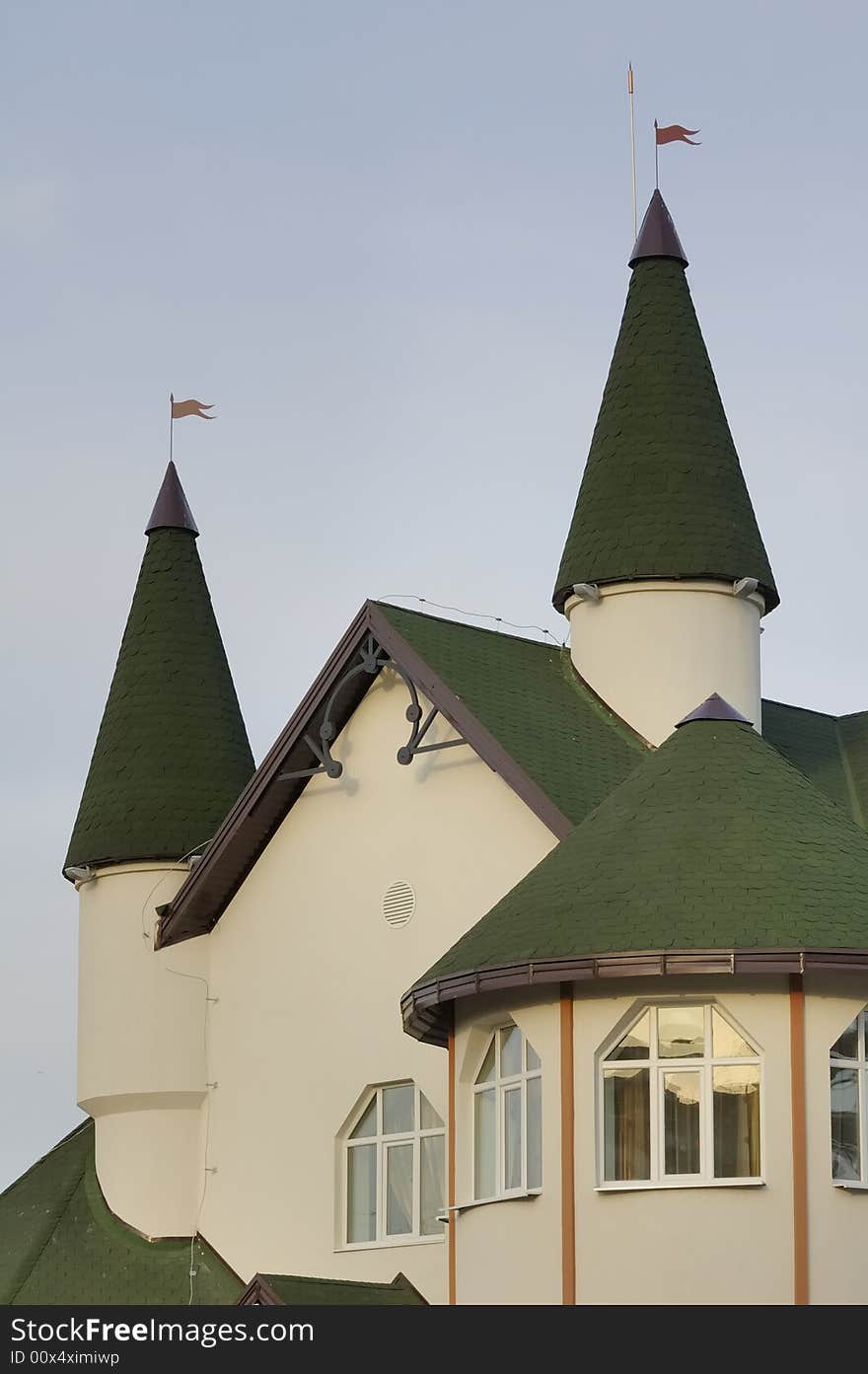 View on the top of house constructed in the style of Middle-Ages castle