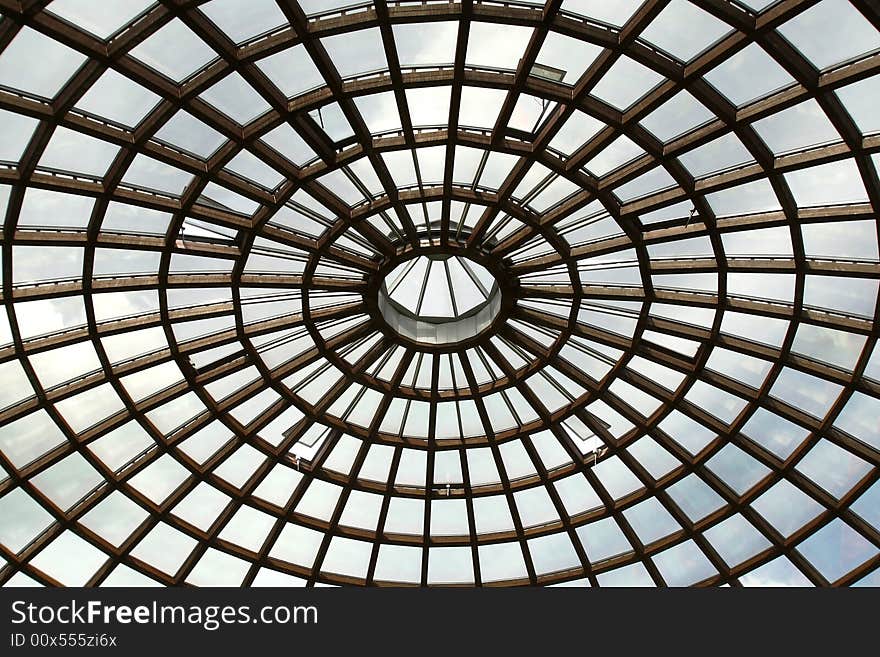 Glass roof with the open ventilating windows