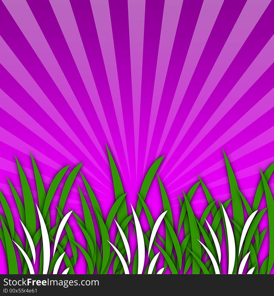 A Cartoon Grass Illustration on a Fucsia SunBurst BackGround. A Cartoon Grass Illustration on a Fucsia SunBurst BackGround