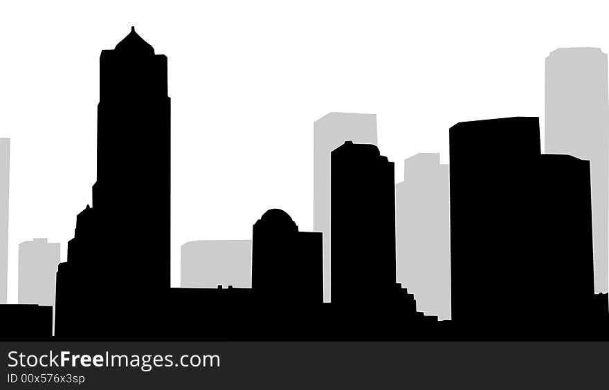 ̩xed silhouettes of modern city on white