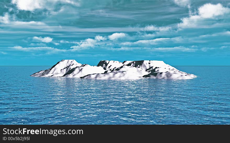 The big iceberg on  the open ocean - 3d landscape scene.