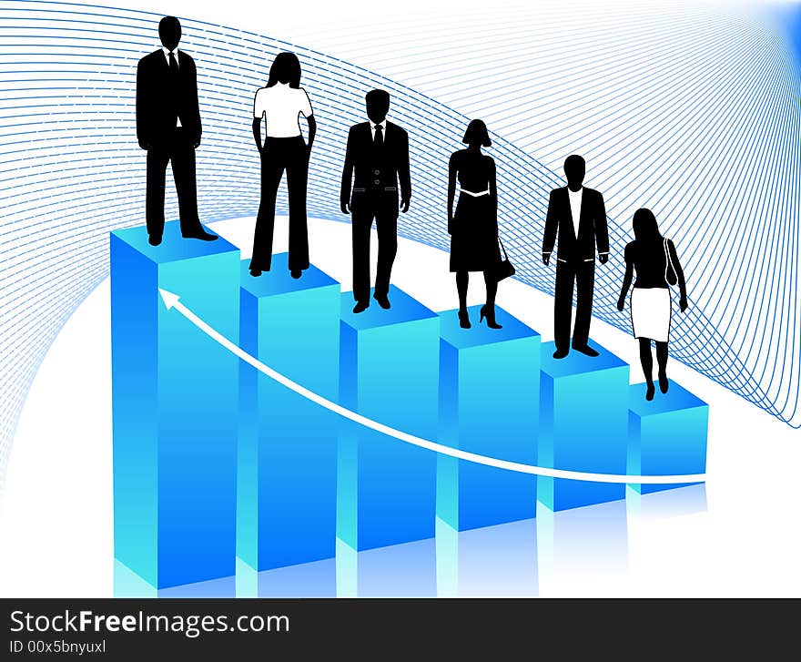 Illustration of business people and graph