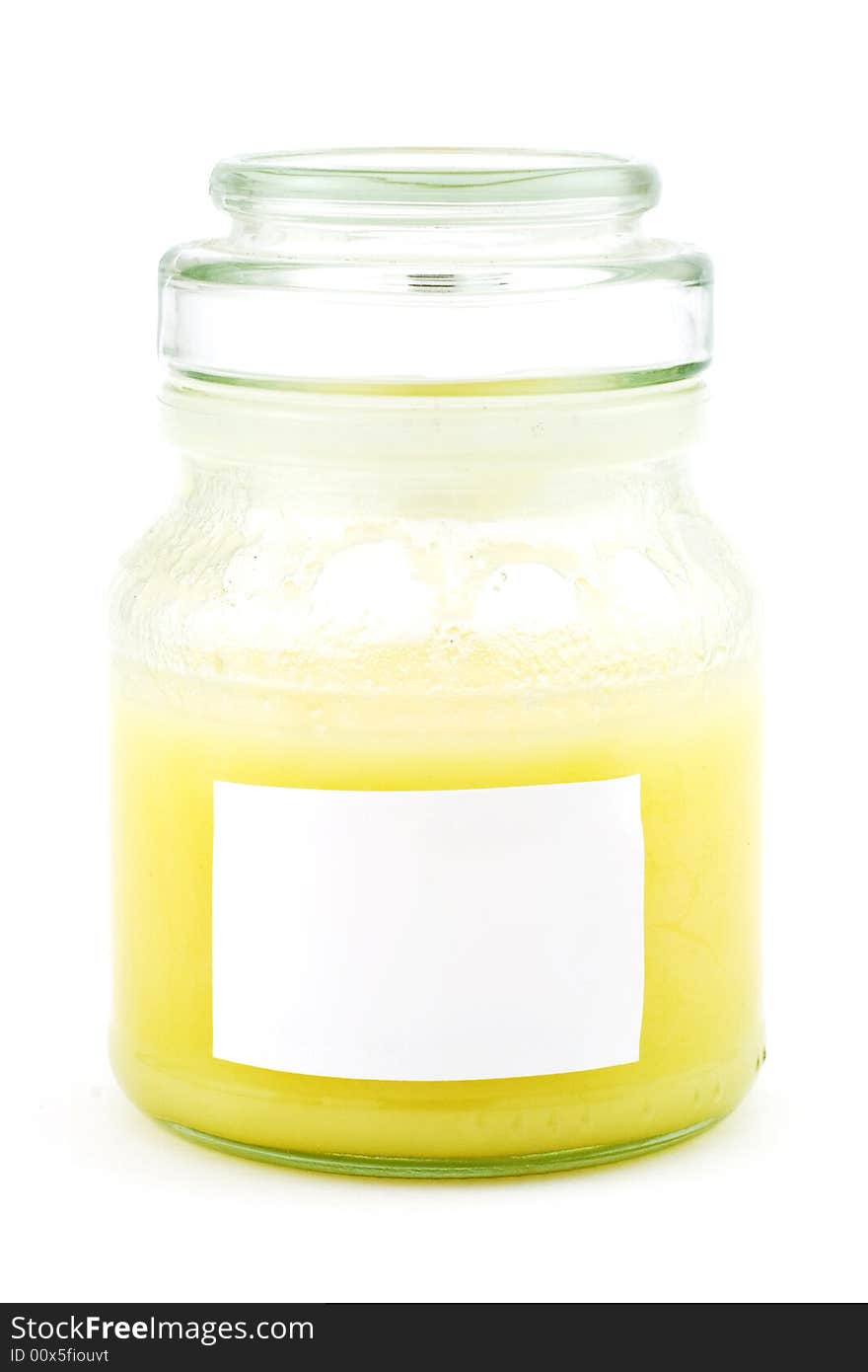 Isolated photo of a honey-jar with cover and blank