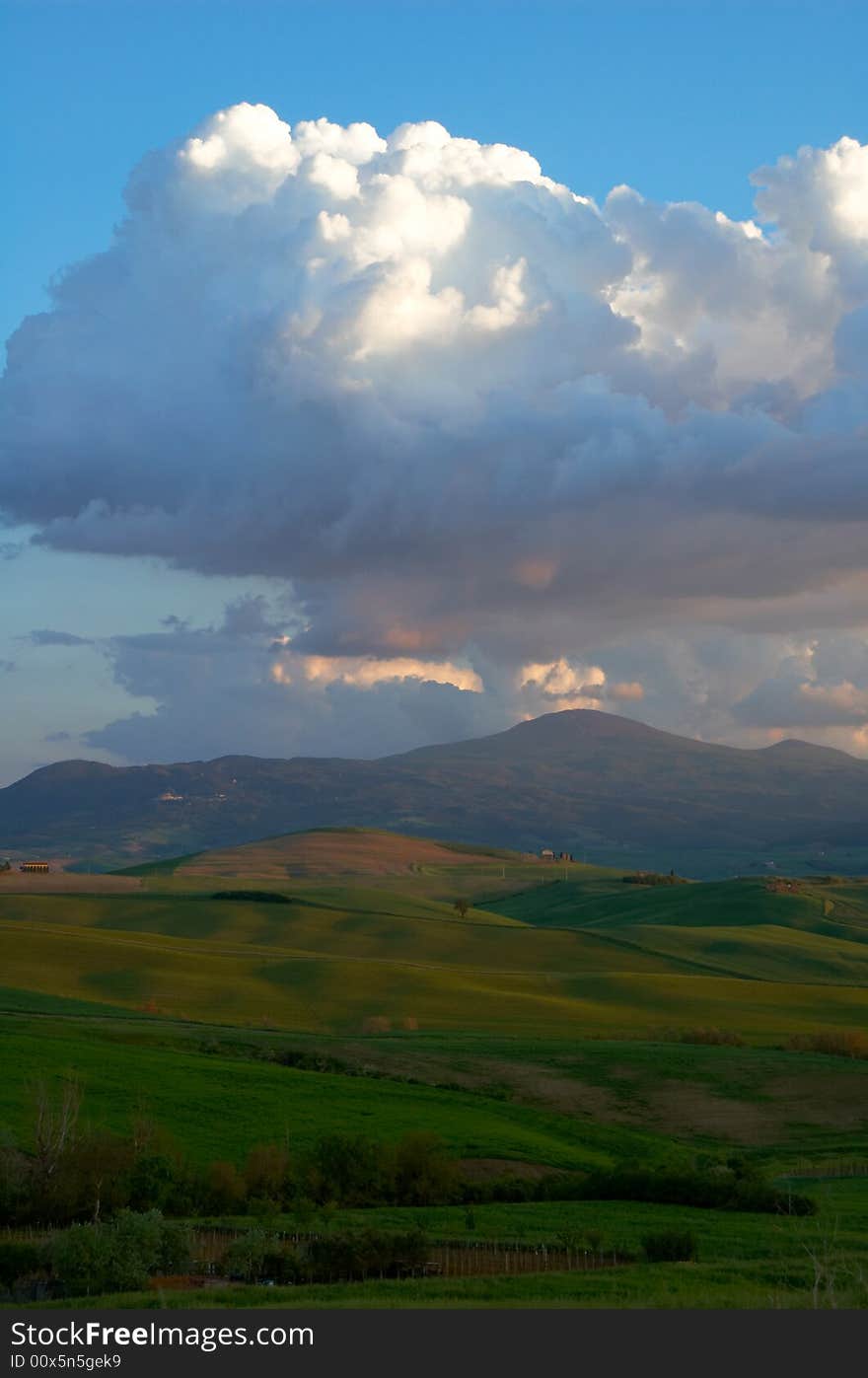 Evening clouds over Tuscany mountain