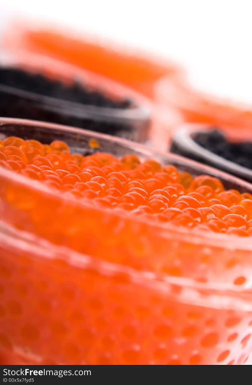 Black and red caviar close up