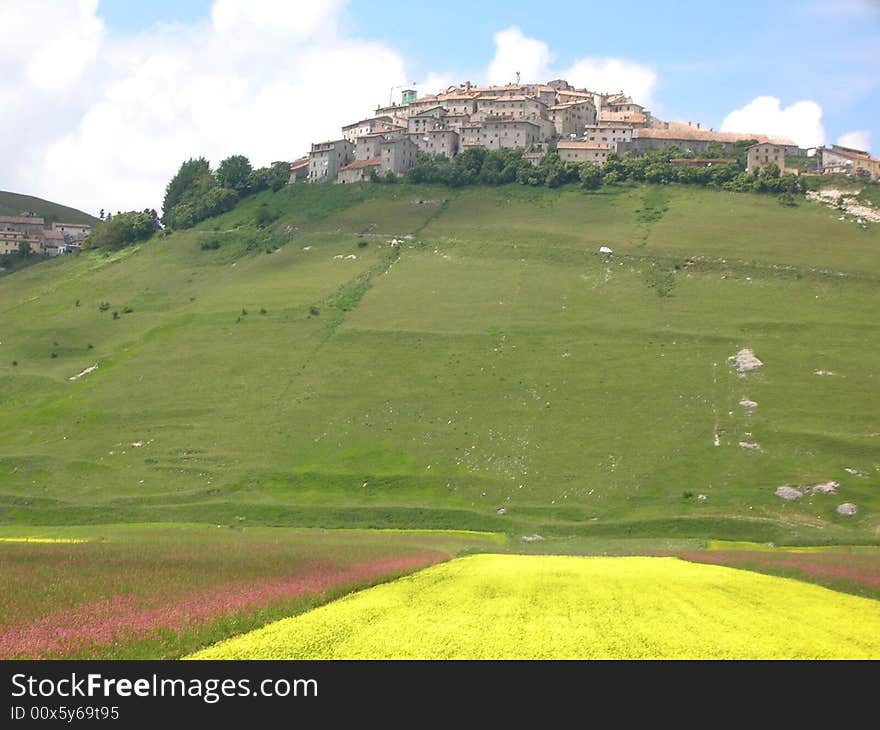 The beautiful little village Castelluccio in Umbra, Italy. The beautiful little village Castelluccio in Umbra, Italy