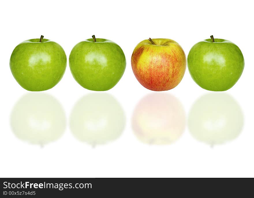 Four apples on a white background