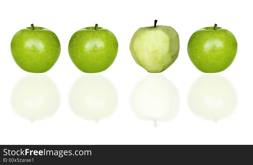 Four apples without a skin