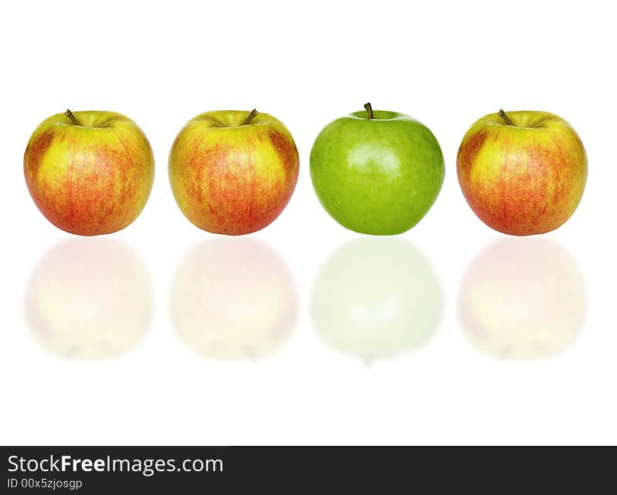 Four apples on a white background