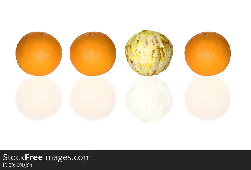 Four oranges without a skin