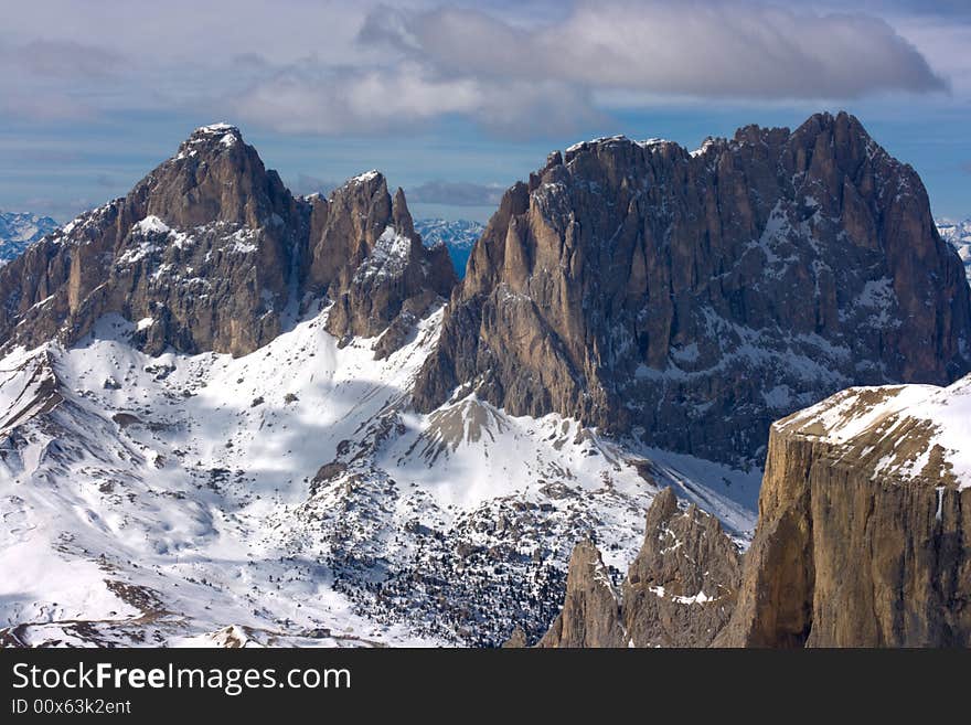 Beautiful winter mountain landscape in Italian Dolomites