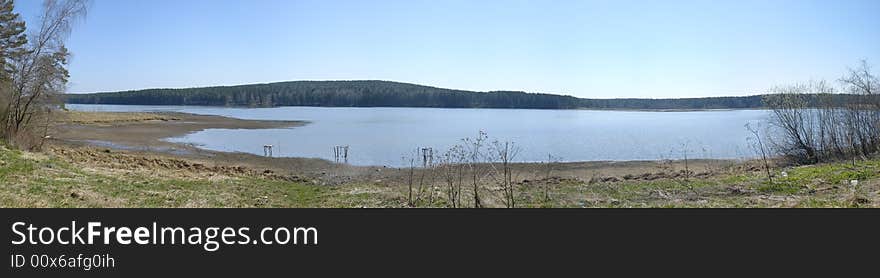 Panoramin photo of Revda river coast. Panoramin photo of Revda river coast