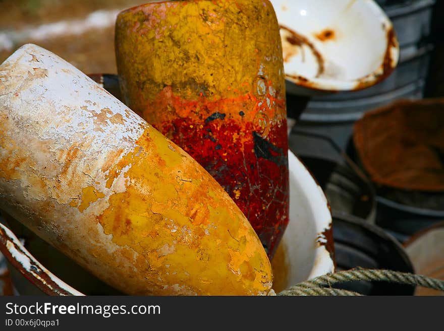 Old Buoys with Chipped Crackled Paint at Swap Meet