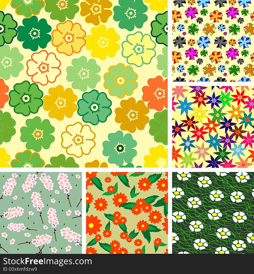 Vivid, colorful, repeating flower backgrounds. Vivid, colorful, repeating flower backgrounds