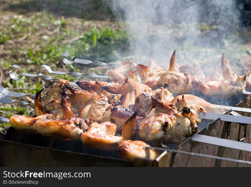 Chicken shashlik on a skewers. Chicken shashlik on a skewers