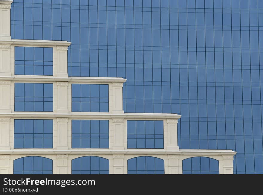 Marble Columns on Exterior of a Glass Building. Marble Columns on Exterior of a Glass Building