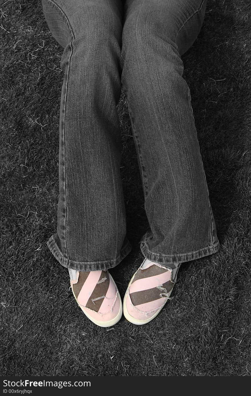 Pink and brown keds with selective color