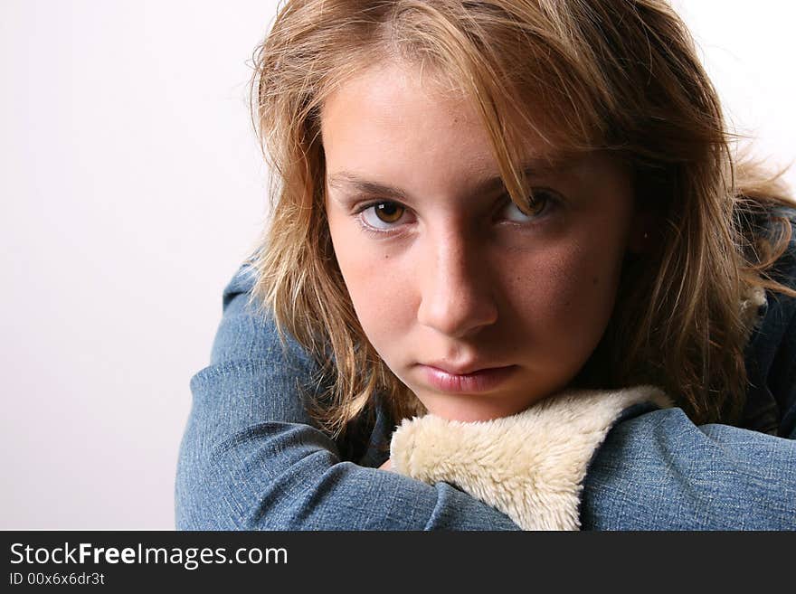 Teenage female model on a white background. Teenage female model on a white background