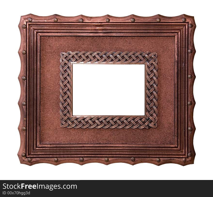 An old wooden frame isolated on white