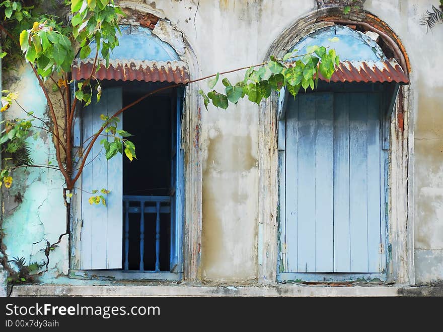 Two windows in old residential area