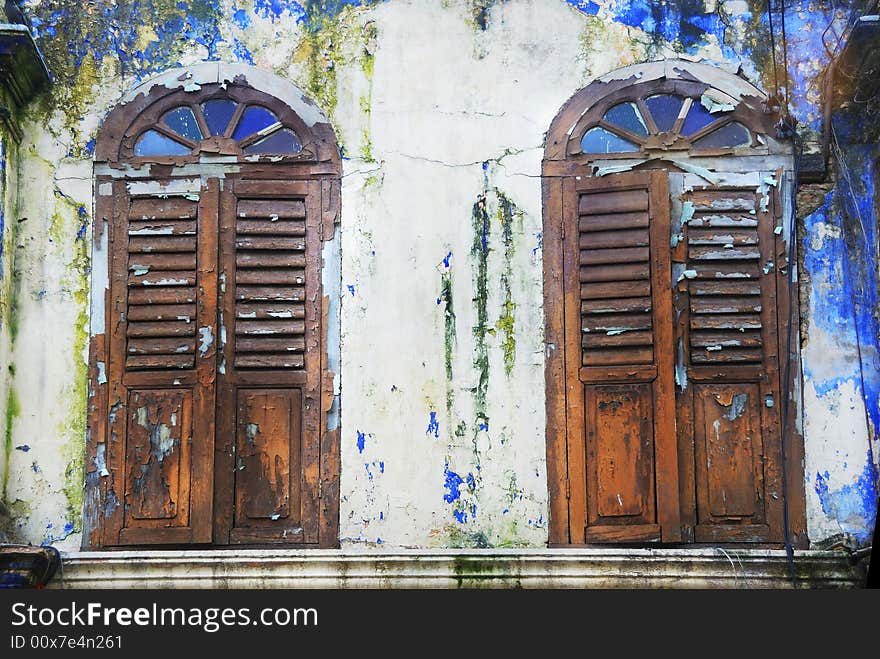 Two windows in old residential area