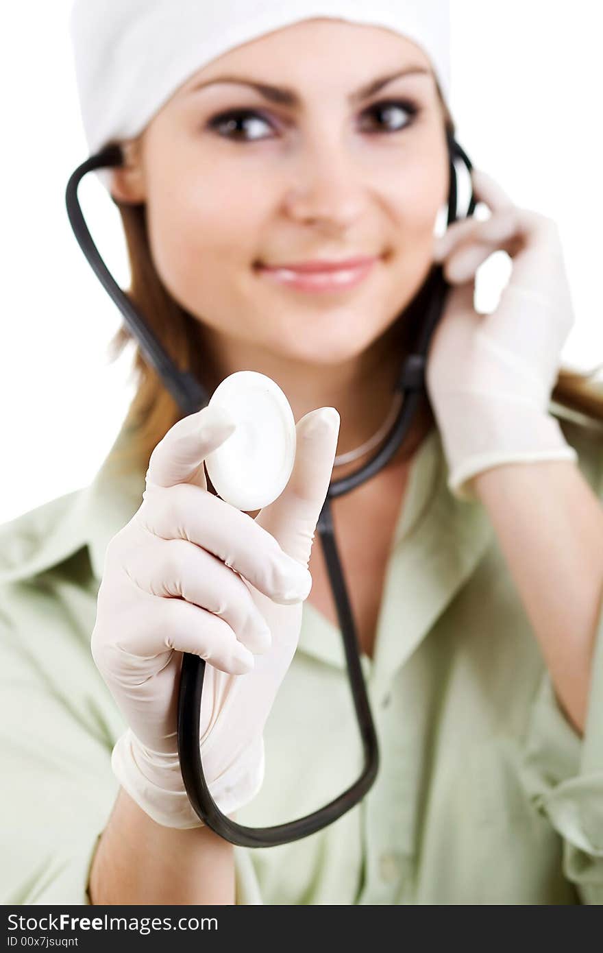 An image of smiling woman with stethoscope. An image of smiling woman with stethoscope