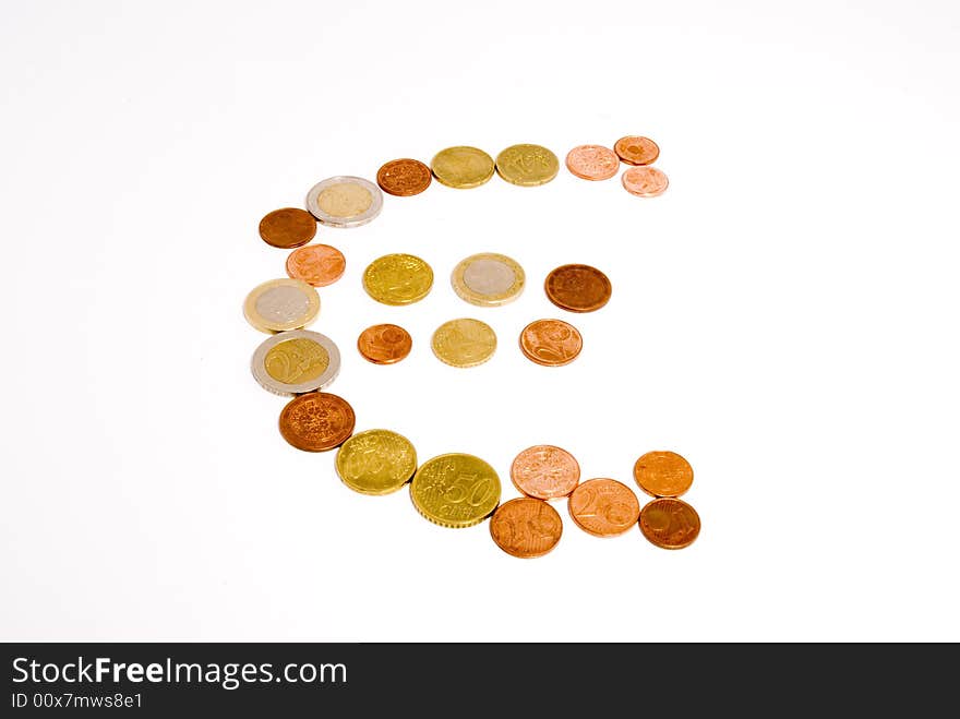 An euro symbol arranged out of the euro coins of different values