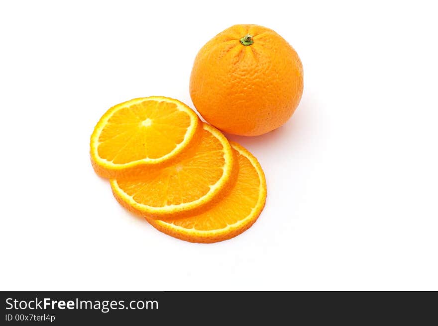 Orange with sliced parts on a white background.