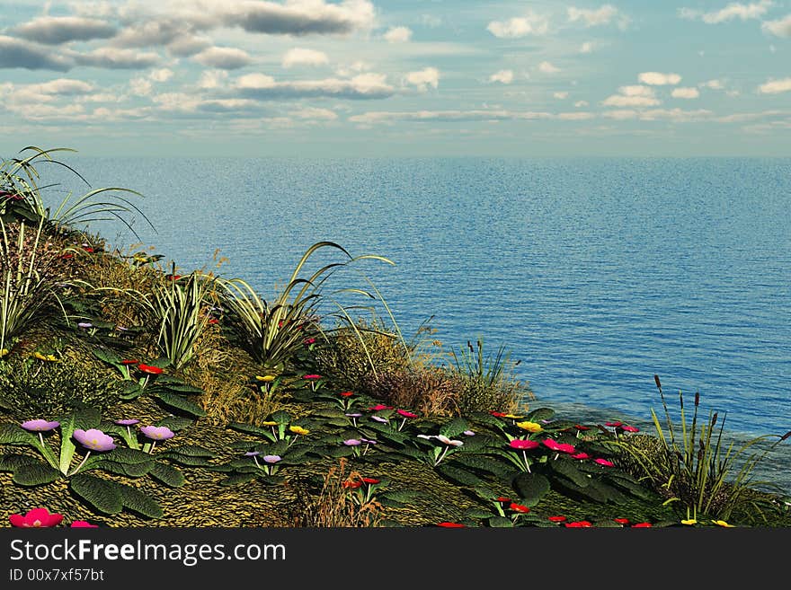 Floral hillside by the sea. Floral hillside by the sea