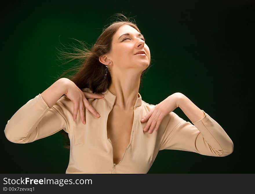 Girl in dress on black background