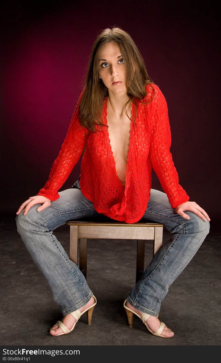 Girl sit on stool