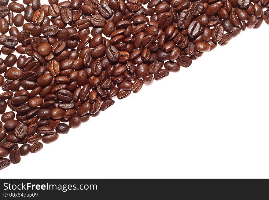 Half coffee over white background